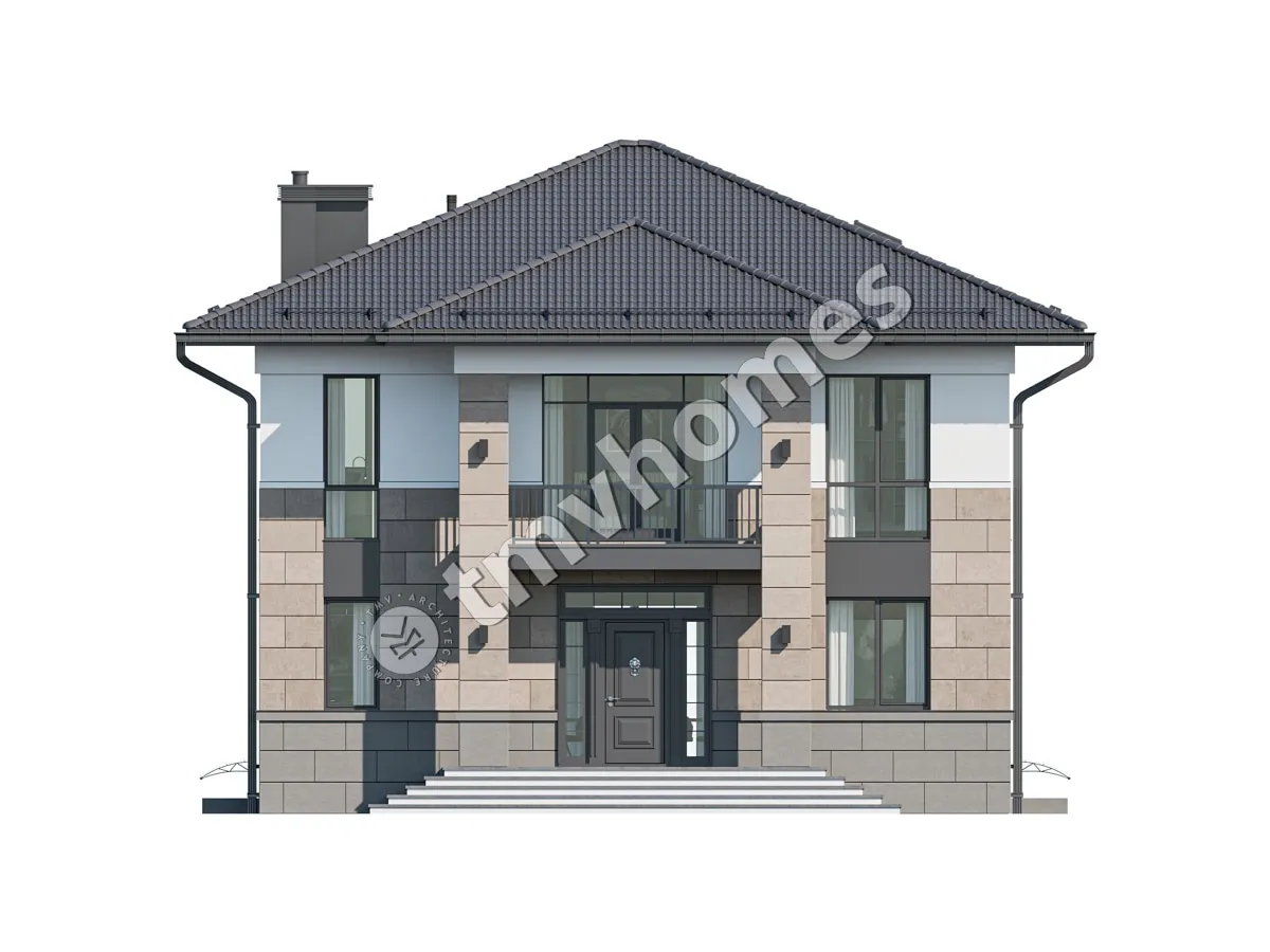 Projekt domu jednorodzinnego o pow. 341 m²: Piętrowy + Piwnica, 3 Sypialnie, Gabinet, 3 Łazienki, Otwarta kuchnia