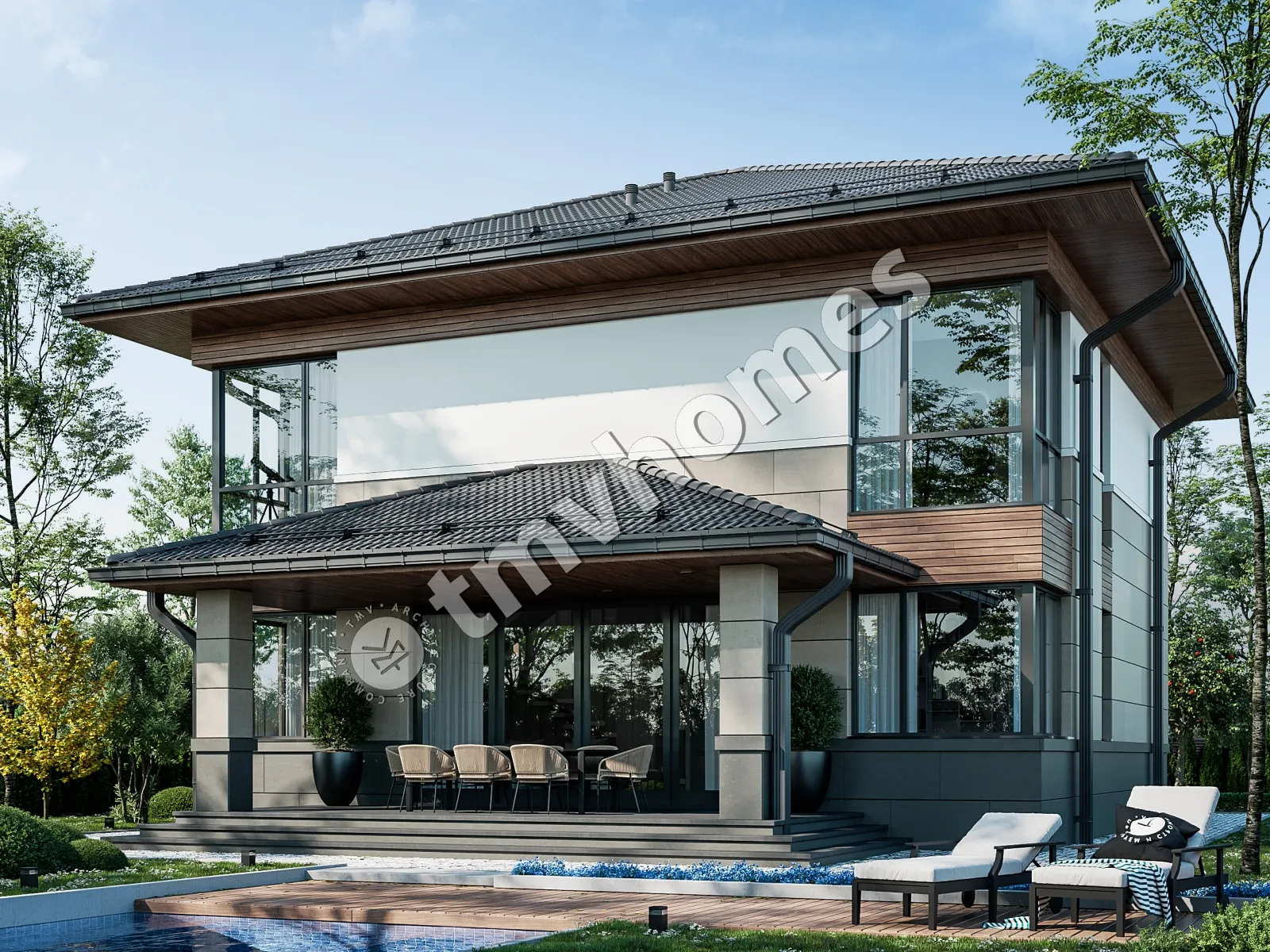 Projekt domu jednorodzinnego o pow. 231 m²: Piętrowy, 3 Sypialnie, Gabinet, 3 Łazienki, Otwarta kuchnia