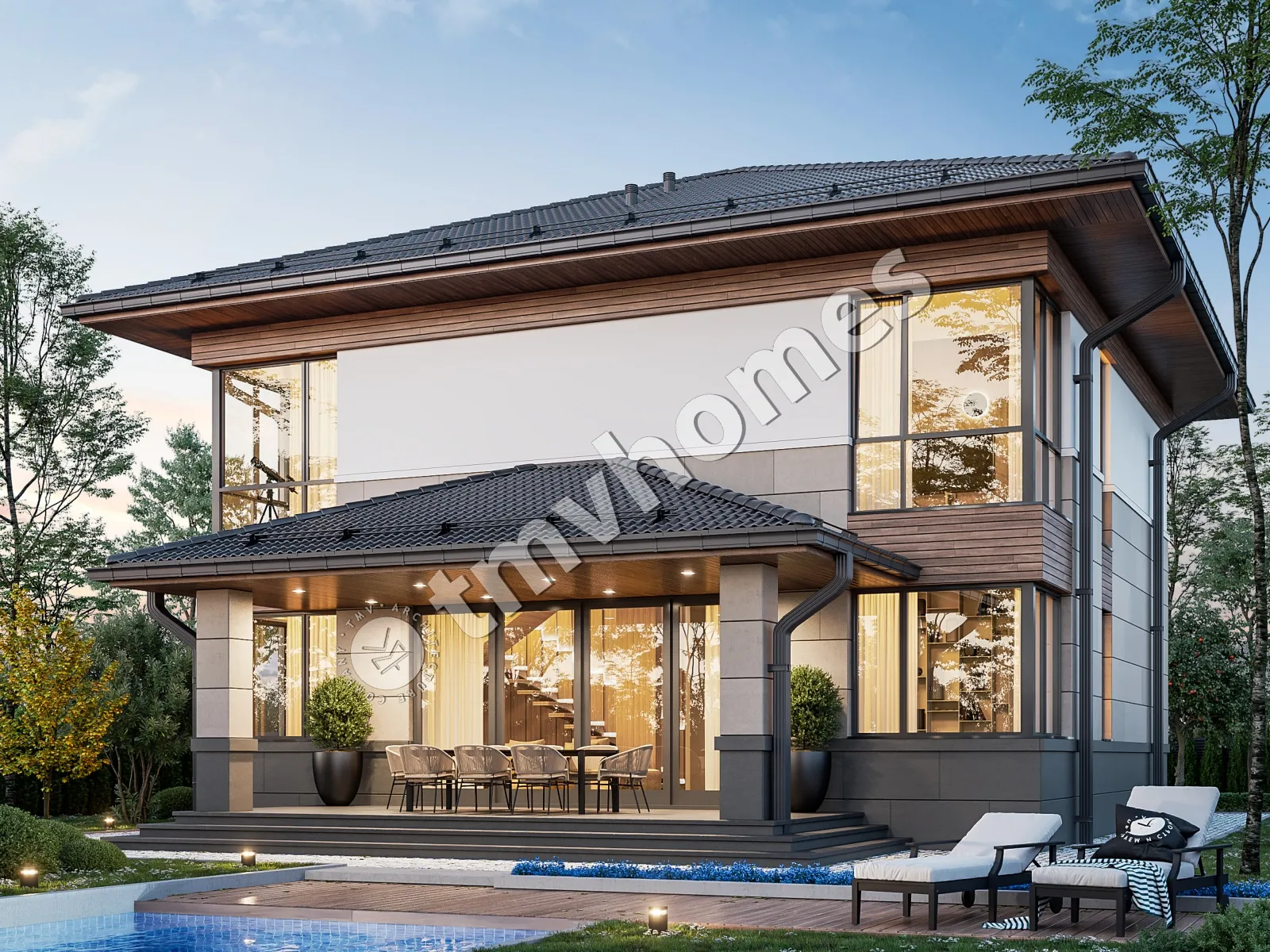 Projekt domu jednorodzinnego o pow. 231 m²: Piętrowy, 3 Sypialnie, Gabinet, 3 Łazienki, Otwarta kuchnia