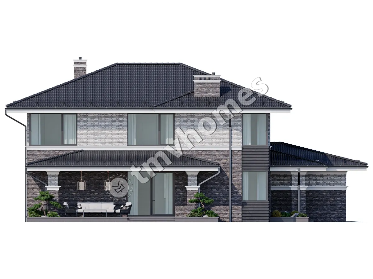 Projekt domu jednorodzinnego o pow. 310 m²: Piętrowy, 4 Sypialnie, Gabinet, 3 Łazienki, Otwarta kuchnia, Garaż