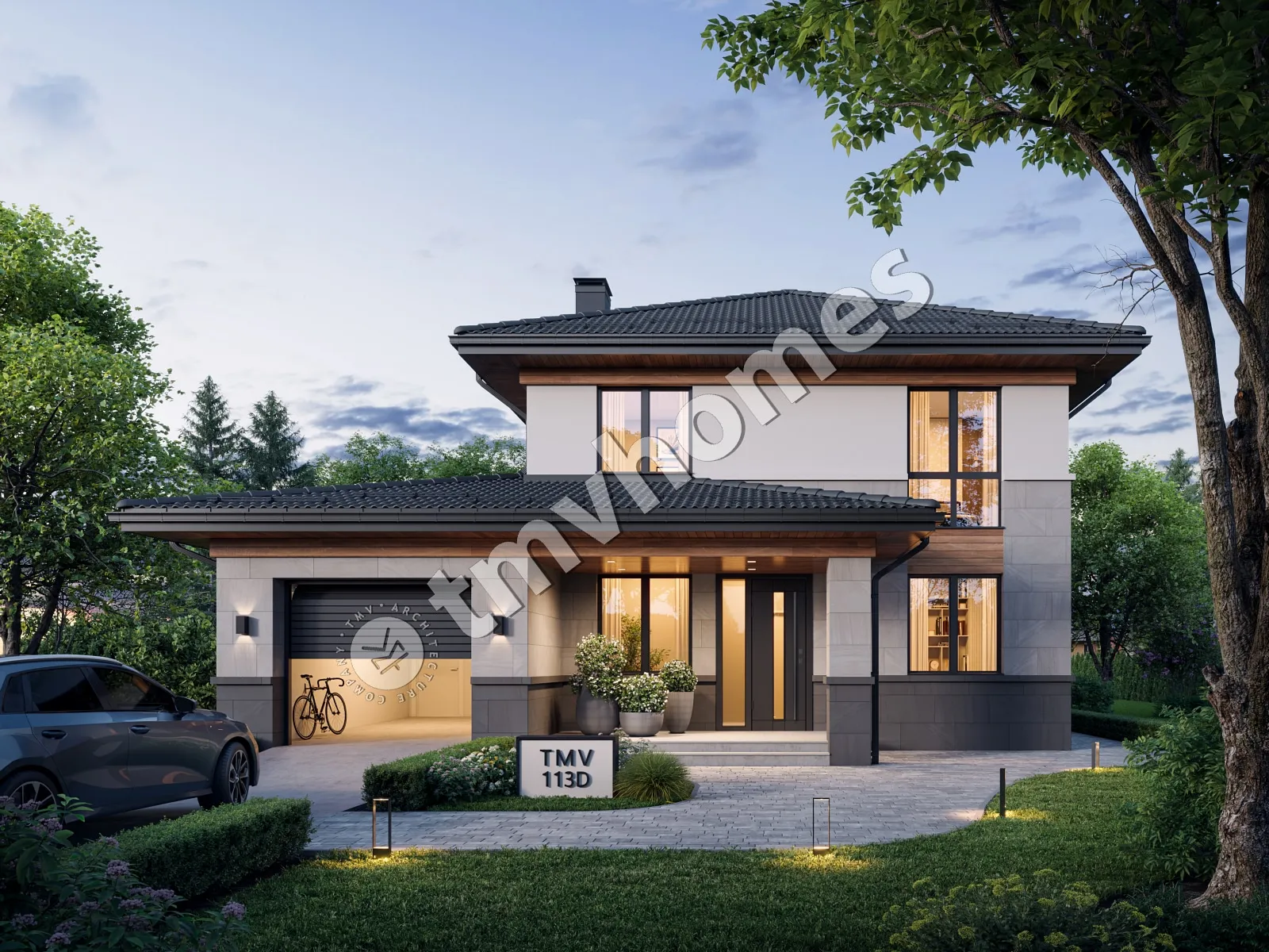 Projekt domu jednorodzinnego o pow. 225 m²: Piętrowy, 4 Sypialnie, 3 Łazienki, Otwarta kuchnia, Garaż