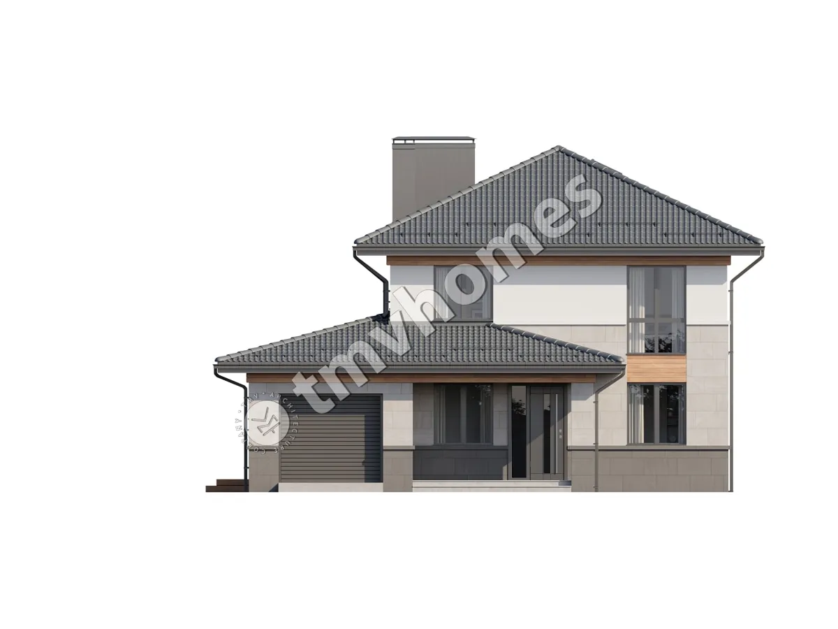Projekt domu jednorodzinnego o pow. 225 m²: Piętrowy, 4 Sypialnie, 3 Łazienki, Otwarta kuchnia, Garaż