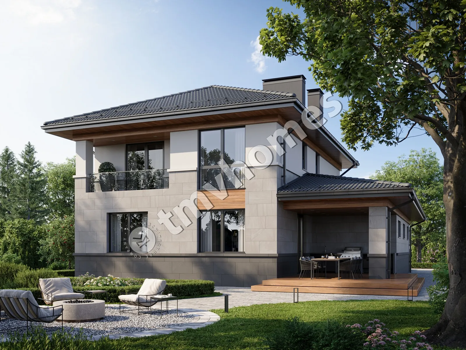 Projekt domu jednorodzinnego o pow. 225 m²: Piętrowy, 4 Sypialnie, 3 Łazienki, Otwarta kuchnia, Garaż