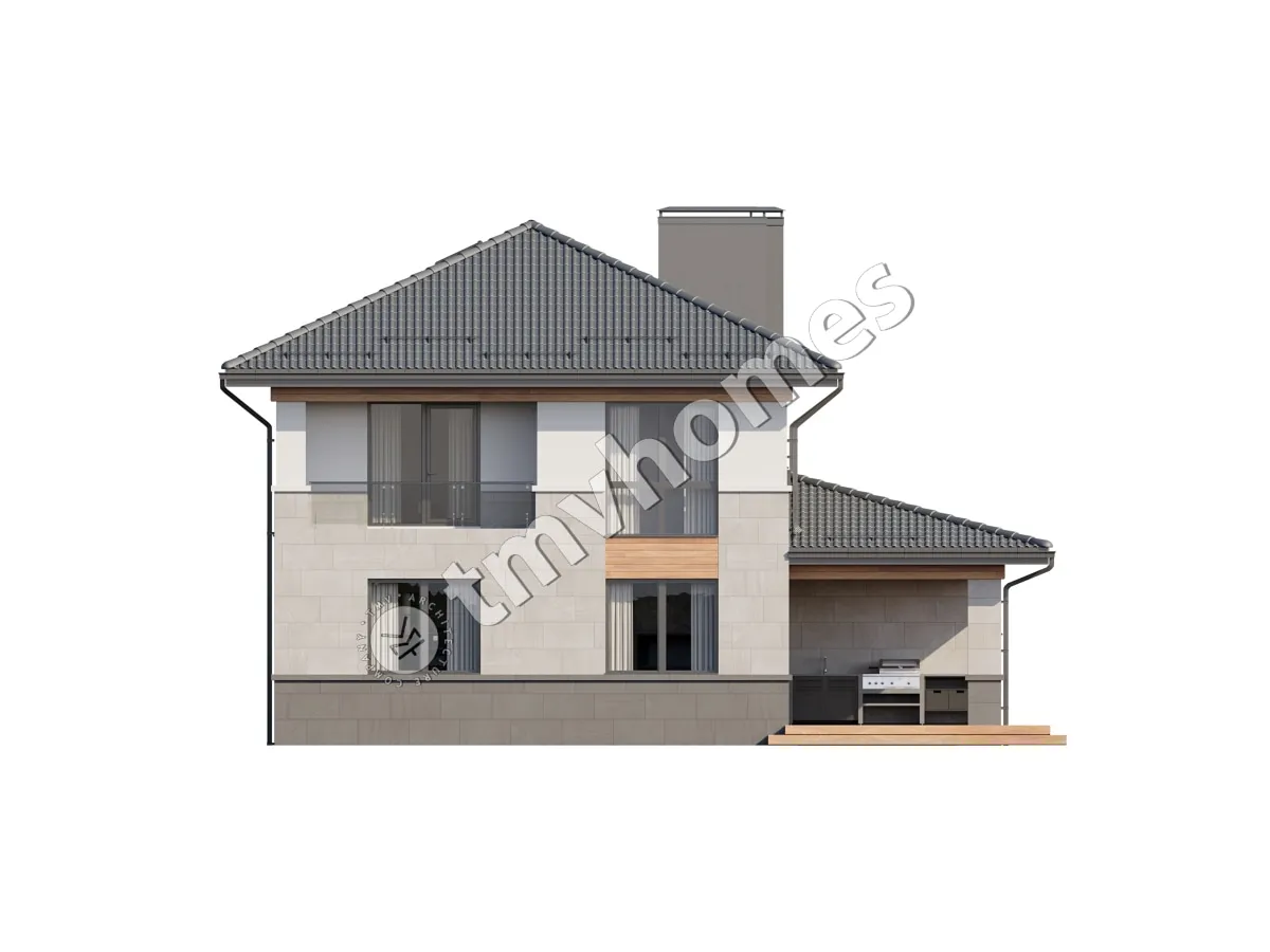 Projekt domu jednorodzinnego o pow. 225 m²: Piętrowy, 4 Sypialnie, 3 Łazienki, Otwarta kuchnia, Garaż