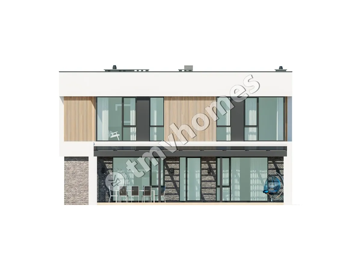 Projekt domu jednorodzinnego o pow. 252 m²: Piętrowy, 3 Sypialnie, Gabinet, 3 Łazienki, Otwarta kuchnia, Wiata