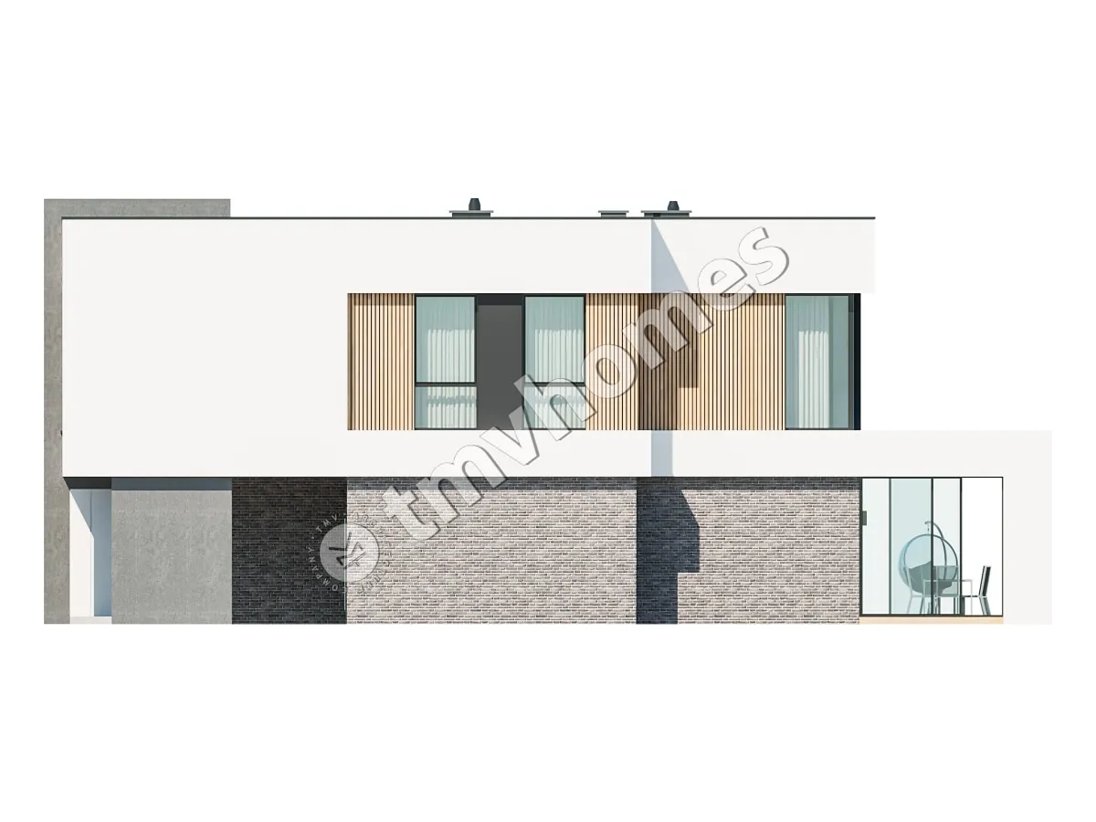 Projekt domu jednorodzinnego o pow. 252 m²: Piętrowy, 3 Sypialnie, Gabinet, 3 Łazienki, Otwarta kuchnia, Wiata
