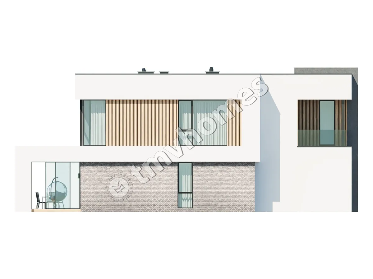 Projekt domu jednorodzinnego o pow. 252 m²: Piętrowy, 3 Sypialnie, Gabinet, 3 Łazienki, Otwarta kuchnia, Wiata