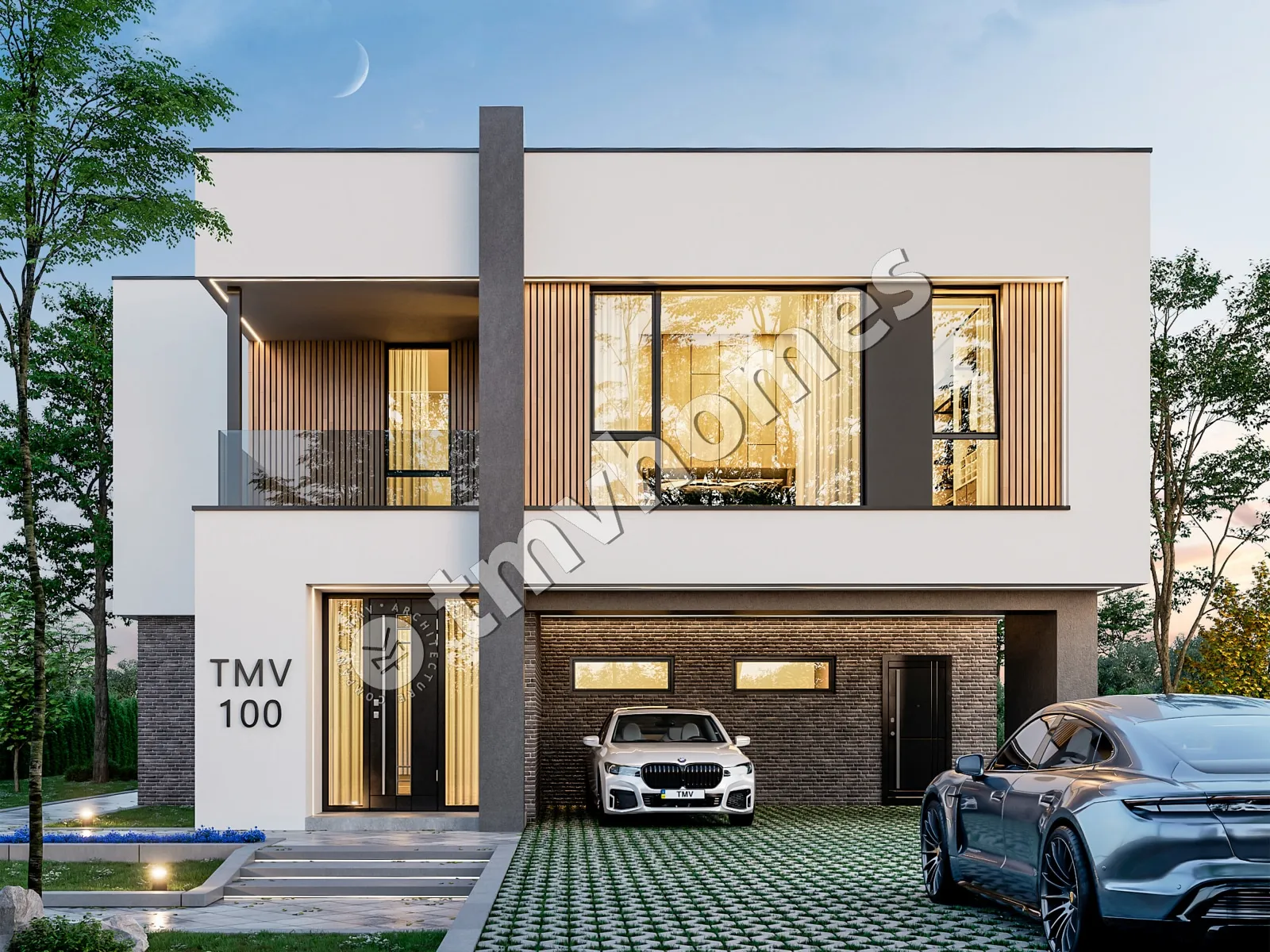 Projekt domu jednorodzinnego o pow. 252 m²: Piętrowy, 3 Sypialnie, Gabinet, 3 Łazienki, Otwarta kuchnia, Wiata