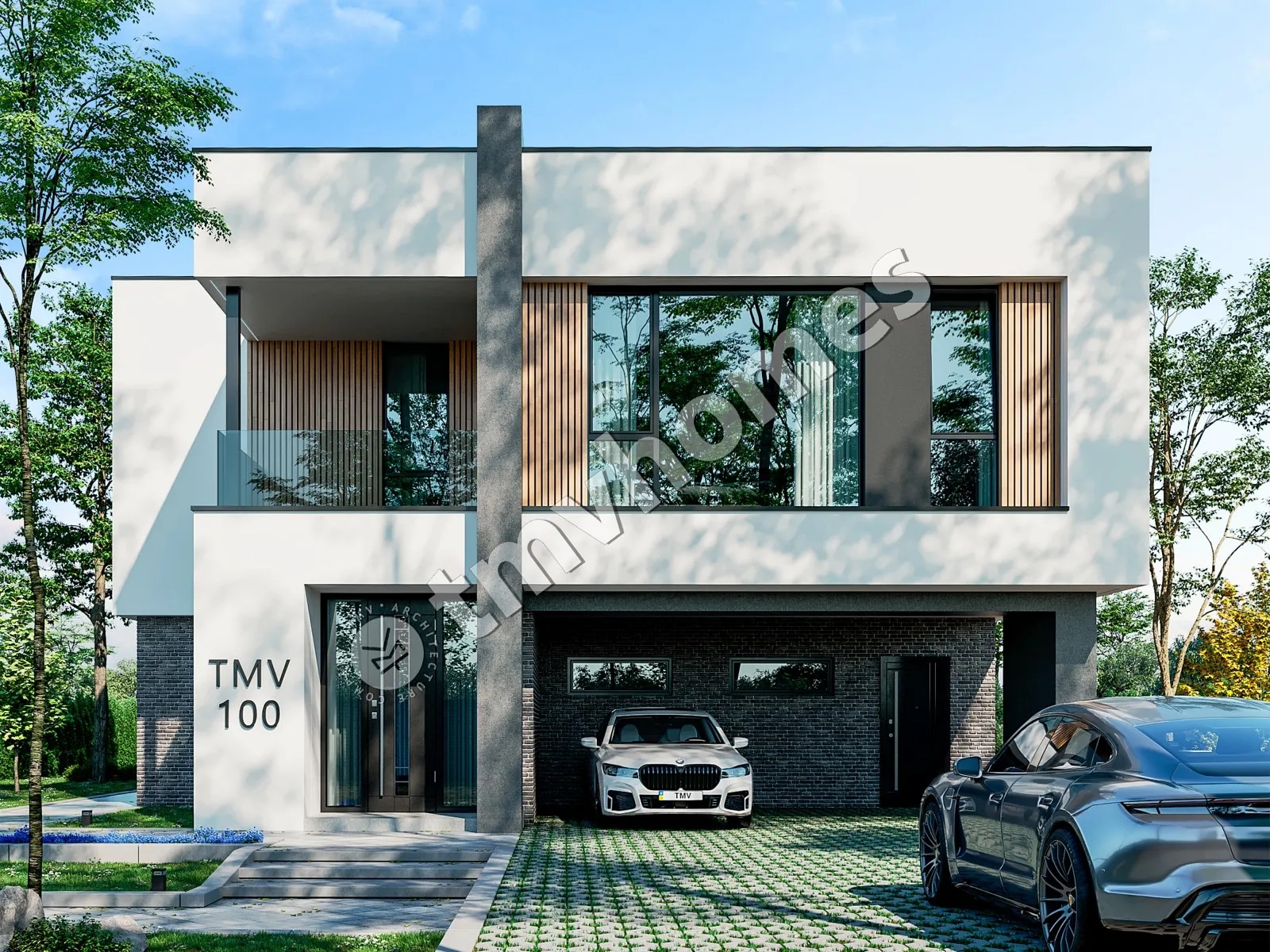 Projekt domu jednorodzinnego o pow. 252 m²: Piętrowy, 3 Sypialnie, Gabinet, 3 Łazienki, Otwarta kuchnia, Wiata