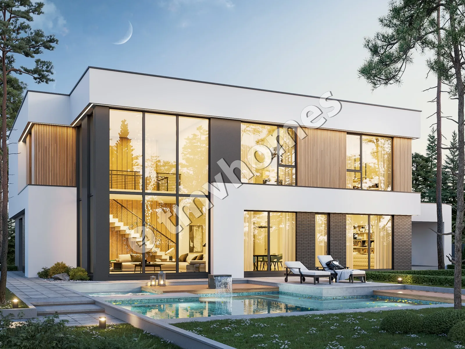 Projekt domu jednorodzinnego o pow. 363 m²: Piętrowy, 5 Sypialnie, 4 Łazienki, Otwarta kuchnia, Wiata