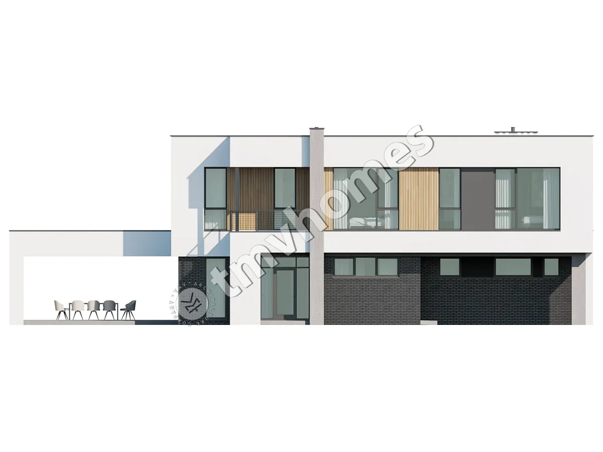 Projekt domu jednorodzinnego o pow. 363 m²: Piętrowy, 5 Sypialnie, 4 Łazienki, Otwarta kuchnia, Wiata