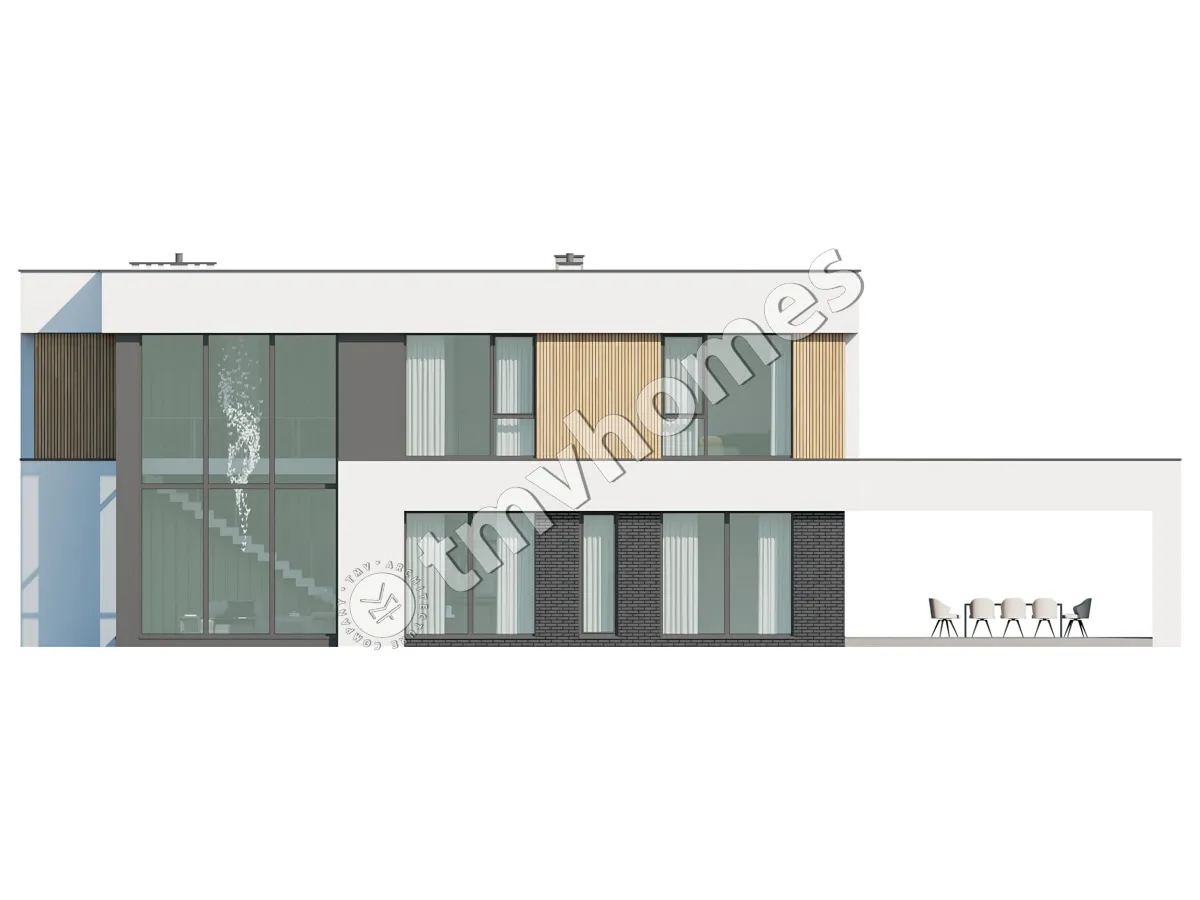 Projekt domu jednorodzinnego o pow. 363 m²: Piętrowy, 5 Sypialnie, 4 Łazienki, Otwarta kuchnia, Wiata