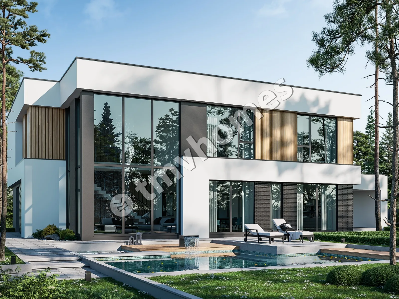Projekt domu jednorodzinnego o pow. 363 m²: Piętrowy, 5 Sypialnie, 4 Łazienki, Otwarta kuchnia, Wiata