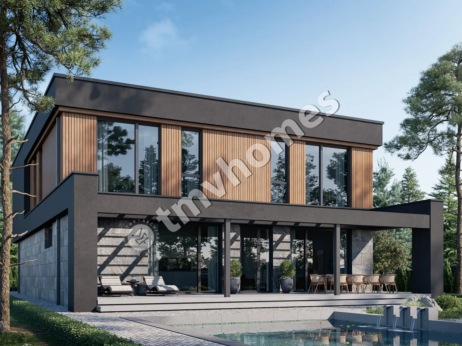 Projekt domu jednorodzinnego o pow. 331 m²: Piętrowy, 3 Sypialnie, Gabinet, 3 Łazienki, Otwarta kuchnia, Garaż