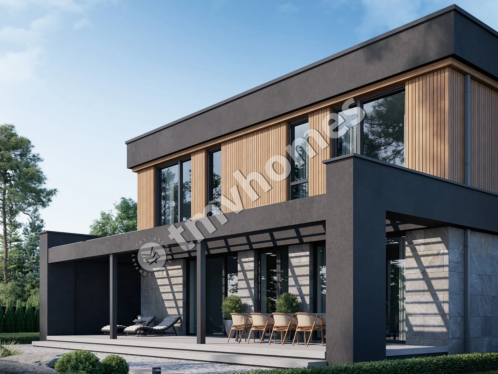 Projekt domu jednorodzinnego o pow. 331 m²: Piętrowy, 3 Sypialnie, Gabinet, 3 Łazienki, Otwarta kuchnia, Garaż