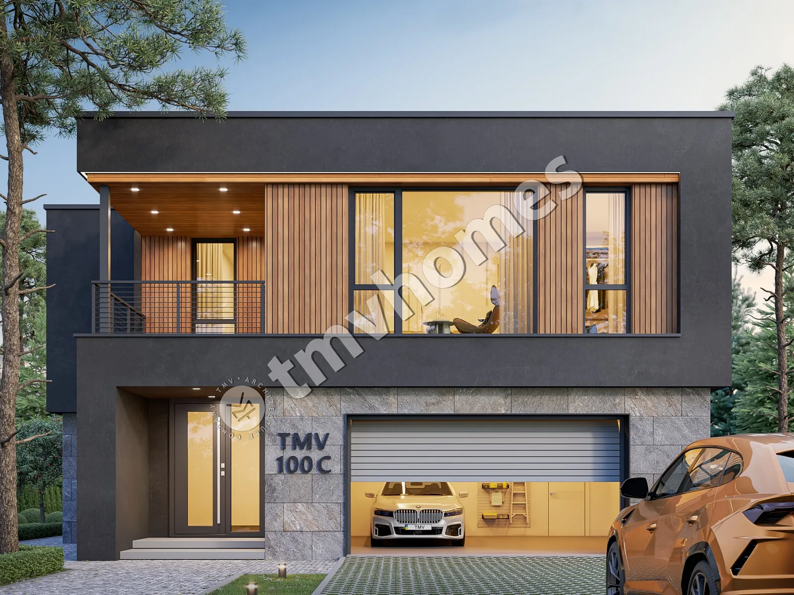 Projekt domu jednorodzinnego o pow. 331 m²: Piętrowy, 3 Sypialnie, Gabinet, 3 Łazienki, Otwarta kuchnia, Garaż