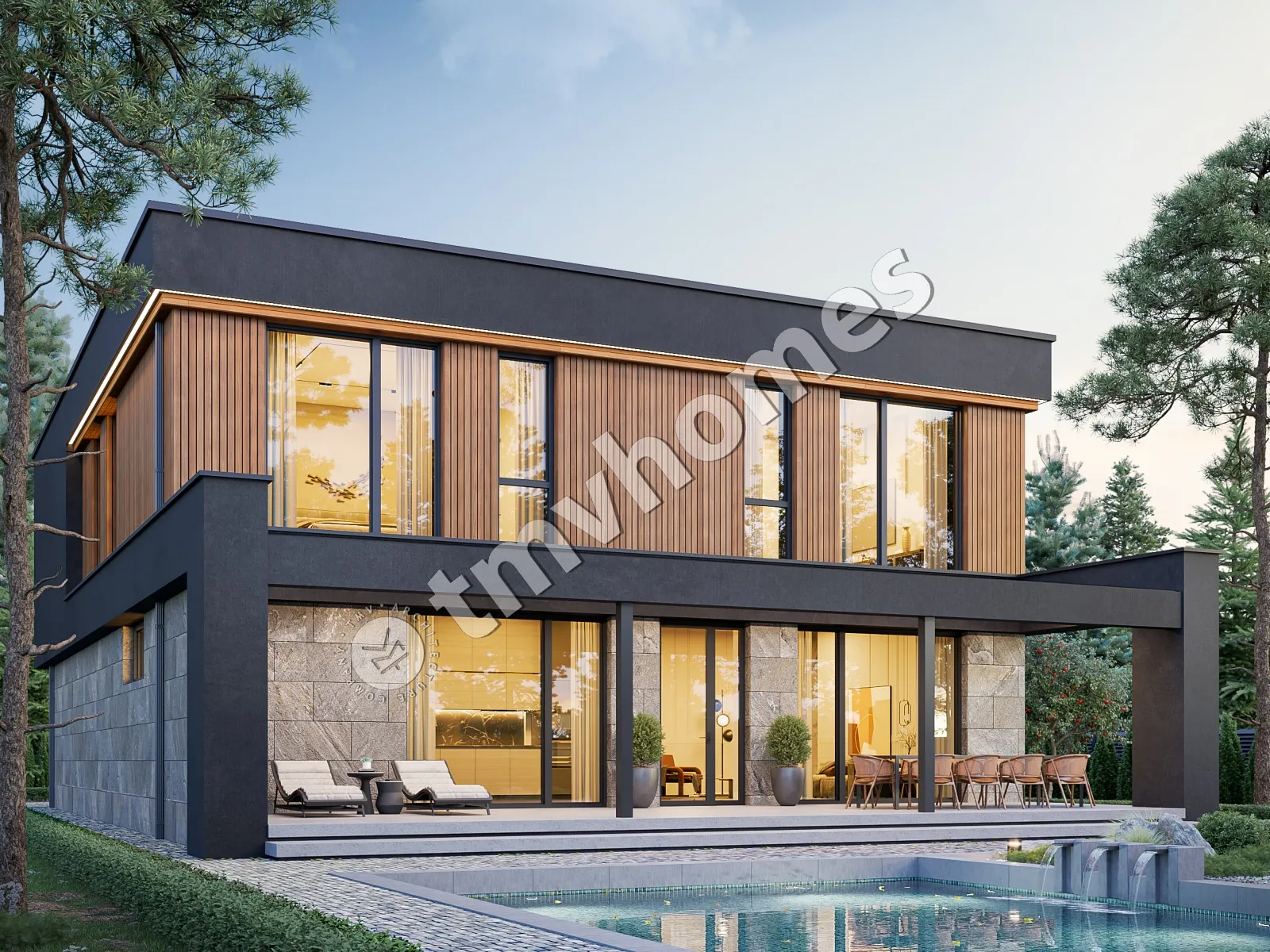 Projekt domu jednorodzinnego o pow. 331 m²: Piętrowy, 3 Sypialnie, Gabinet, 3 Łazienki, Otwarta kuchnia, Garaż