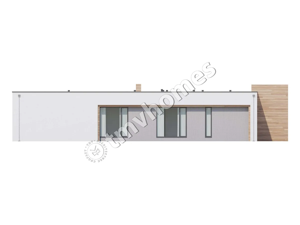 Projekt domu jednorodzinnego o pow. 243 m²: Parterowy, 4 Sypialnie, 5 Łazienki, Otwarta kuchnia, Wiata
