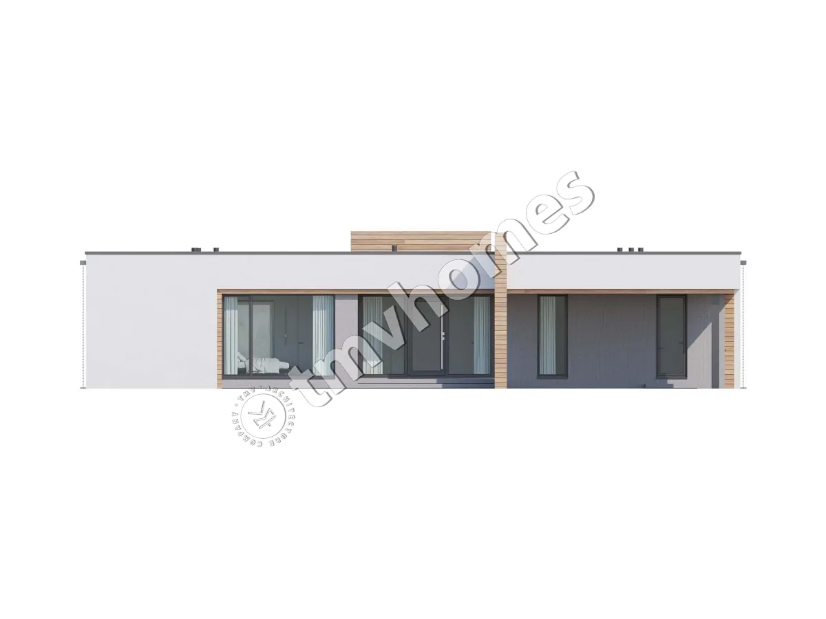 Projekt domu jednorodzinnego o pow. 243 m²: Parterowy, 4 Sypialnie, 5 Łazienki, Otwarta kuchnia, Wiata