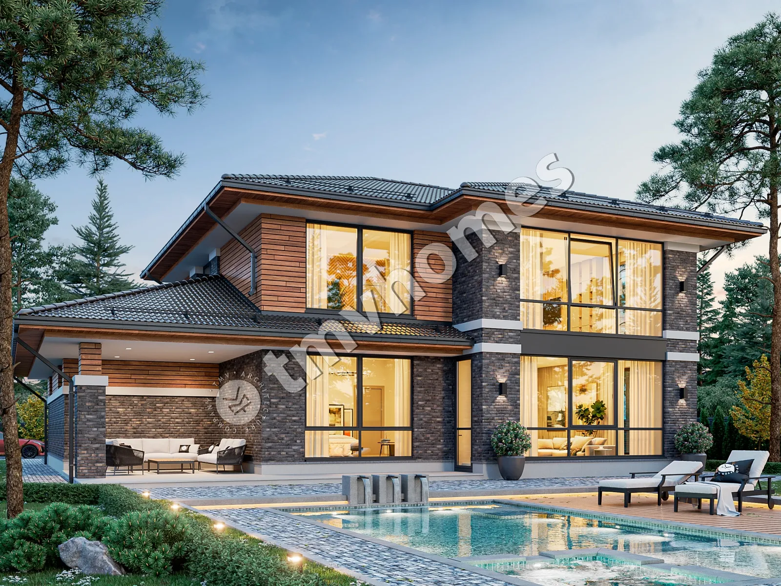 Projekt domu jednorodzinnego o pow. 299 m²: Piętrowy, 4 Sypialnie, 3 Łazienki, Garaż