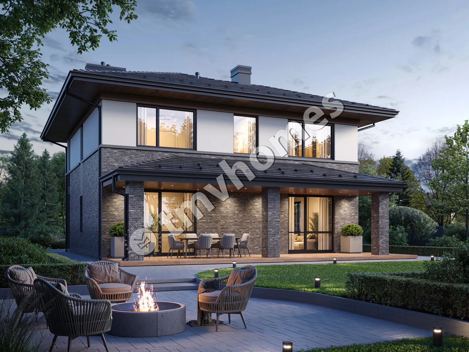 Projekt domu jednorodzinnego o pow. 175 m²: Piętrowy, 3 Sypialnie, Gabinet, 3 Łazienki, Otwarta kuchnia