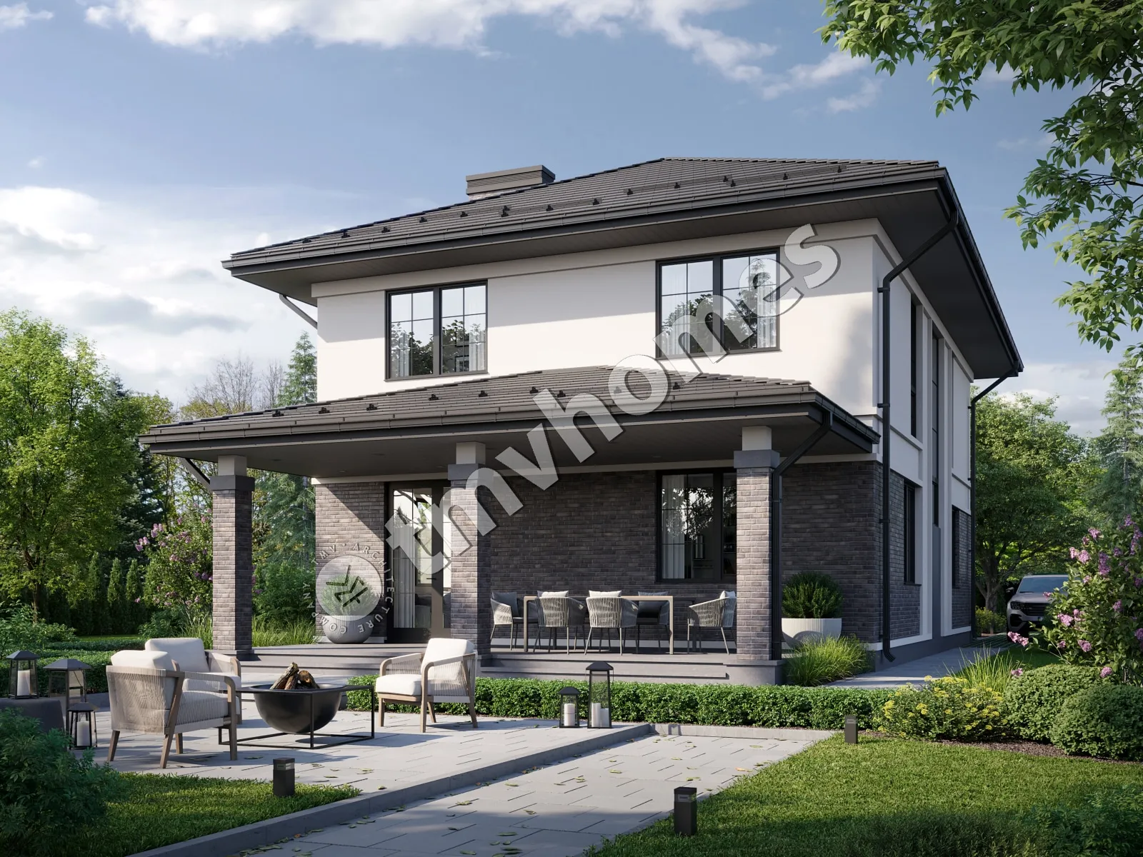 Projekt domu jednorodzinnego o pow. 190 m²: Piętrowy, 4 Sypialnie, 3 Łazienki, Otwarta kuchnia