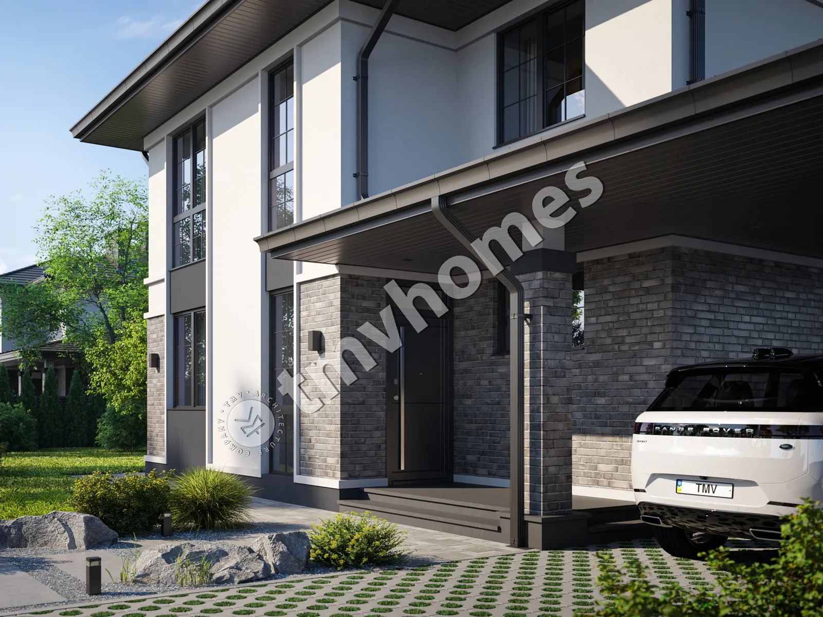 Projekt domu jednorodzinnego o pow. 205 m²: Piętrowy, 4 Sypialnie, 3 Łazienki, Otwarta kuchnia, Wiata
