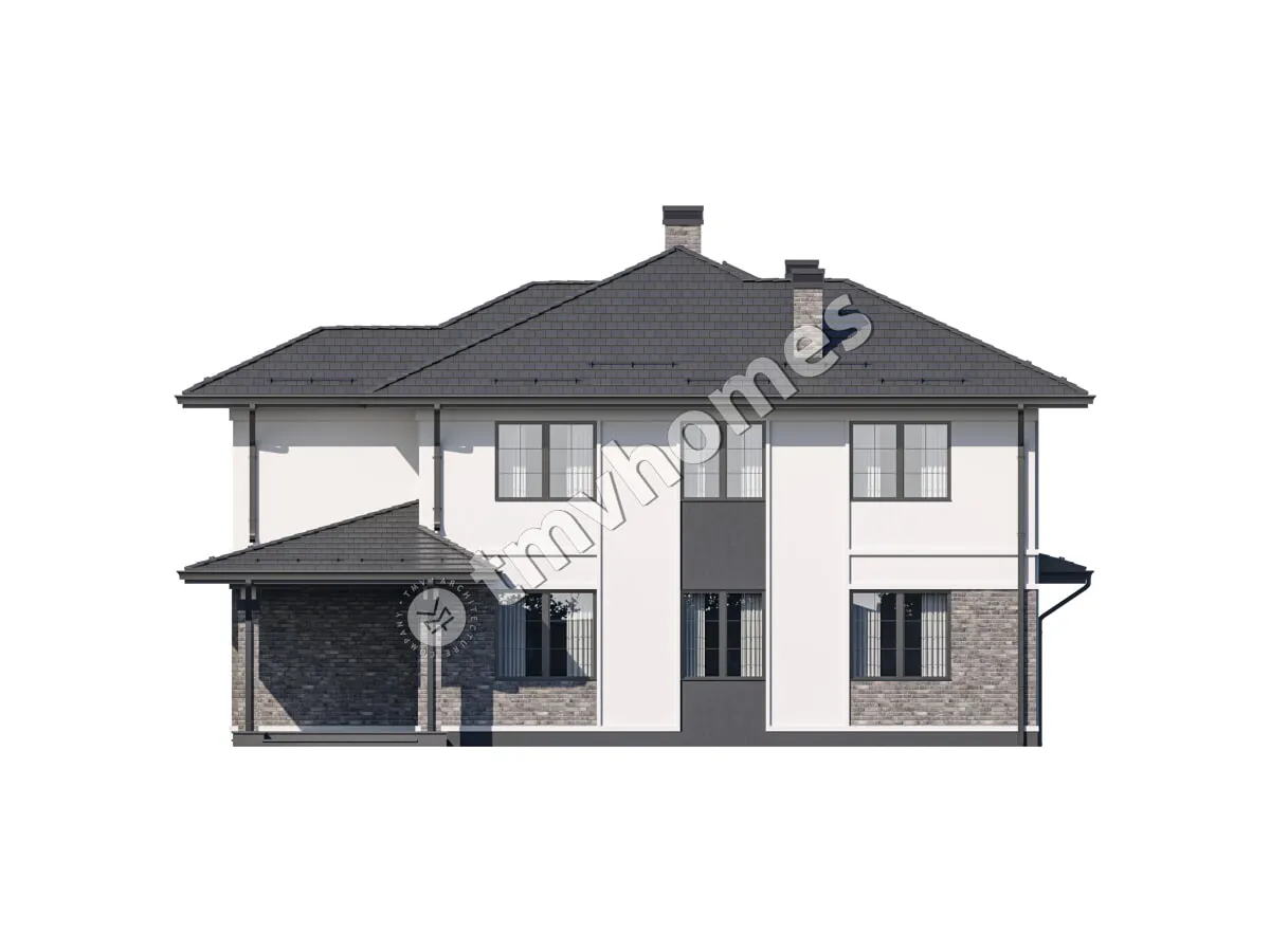 Projekt domu jednorodzinnego o pow. 205 m²: Piętrowy, 4 Sypialnie, 3 Łazienki, Otwarta kuchnia, Wiata