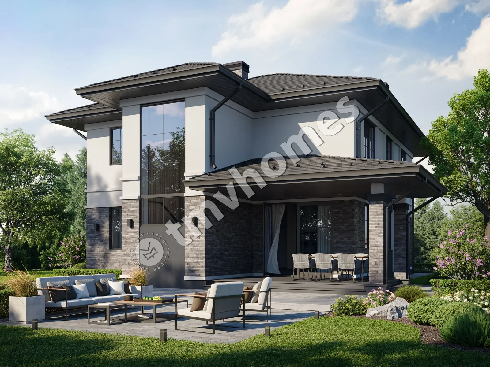 Projekt domu jednorodzinnego o pow. 205 m²: Piętrowy, 4 Sypialnie, 3 Łazienki, Otwarta kuchnia, Wiata