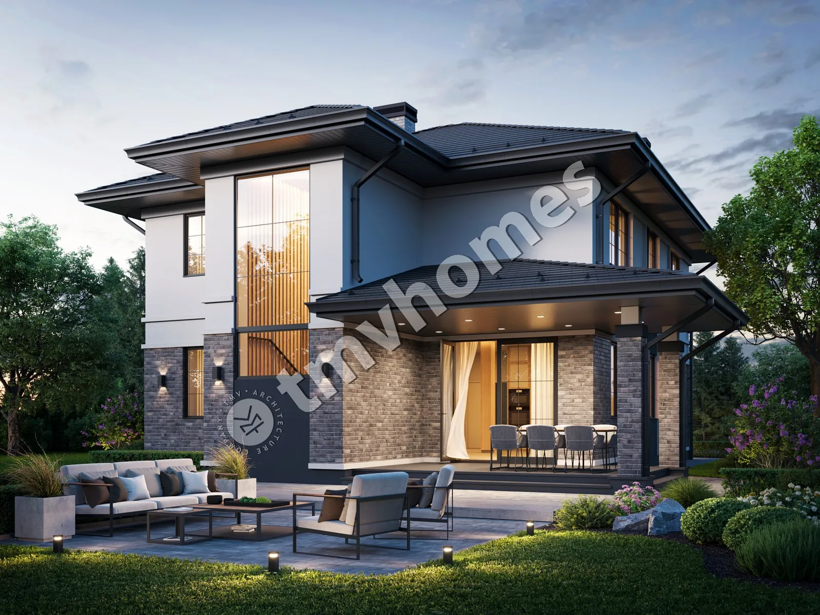 Projekt domu jednorodzinnego o pow. 205 m²: Piętrowy, 4 Sypialnie, 3 Łazienki, Otwarta kuchnia, Wiata