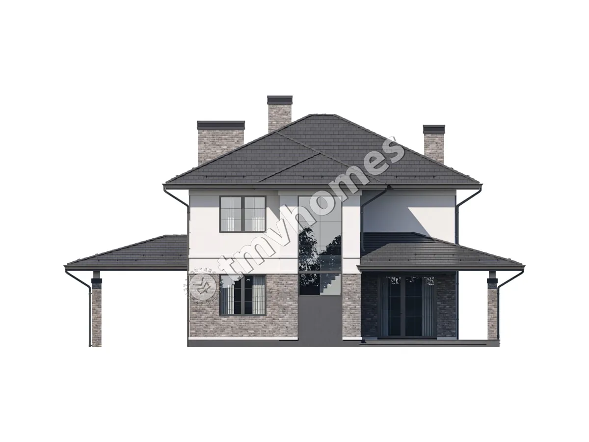 Projekt domu jednorodzinnego o pow. 205 m²: Piętrowy, 4 Sypialnie, 3 Łazienki, Otwarta kuchnia, Wiata