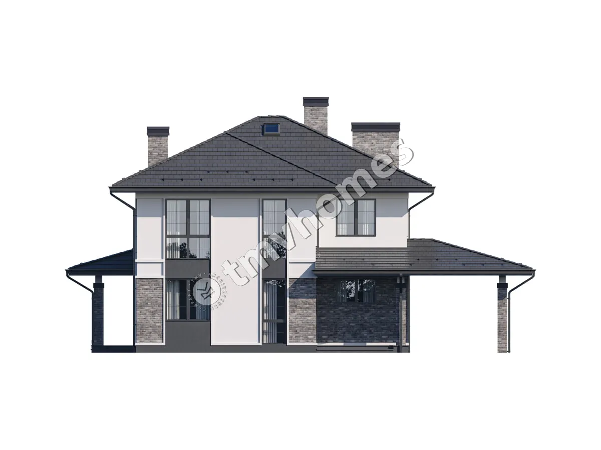 Projekt domu jednorodzinnego o pow. 205 m²: Piętrowy, 4 Sypialnie, 3 Łazienki, Otwarta kuchnia, Wiata
