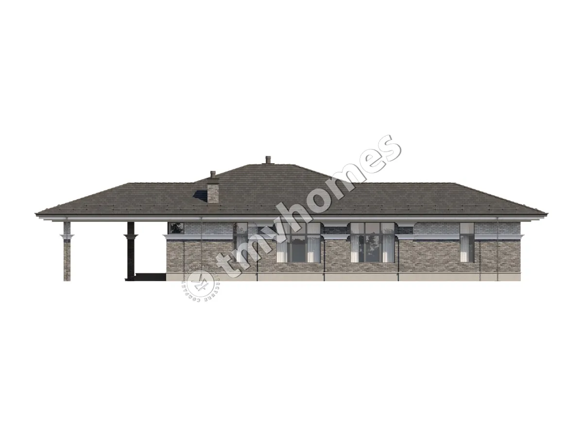 Projekt domu jednorodzinnego o pow. 209 m²: Parterowy, 3 Sypialnie, 3 Łazienki, Otwarta kuchnia, Wiata