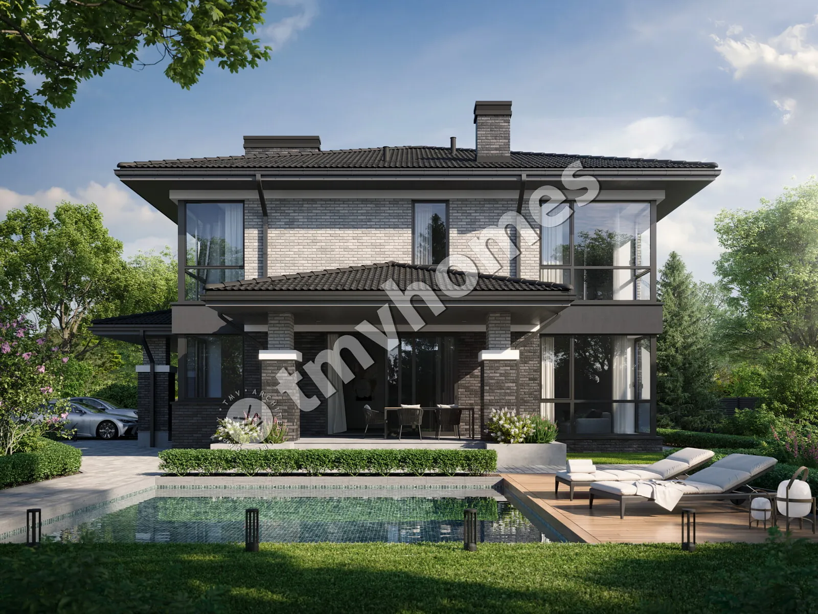 Projekt domu jednorodzinnego o pow. 352 m²: Piętrowy + Piwnica, 4 Sypialnie, 3 Łazienki, Otwarta kuchnia