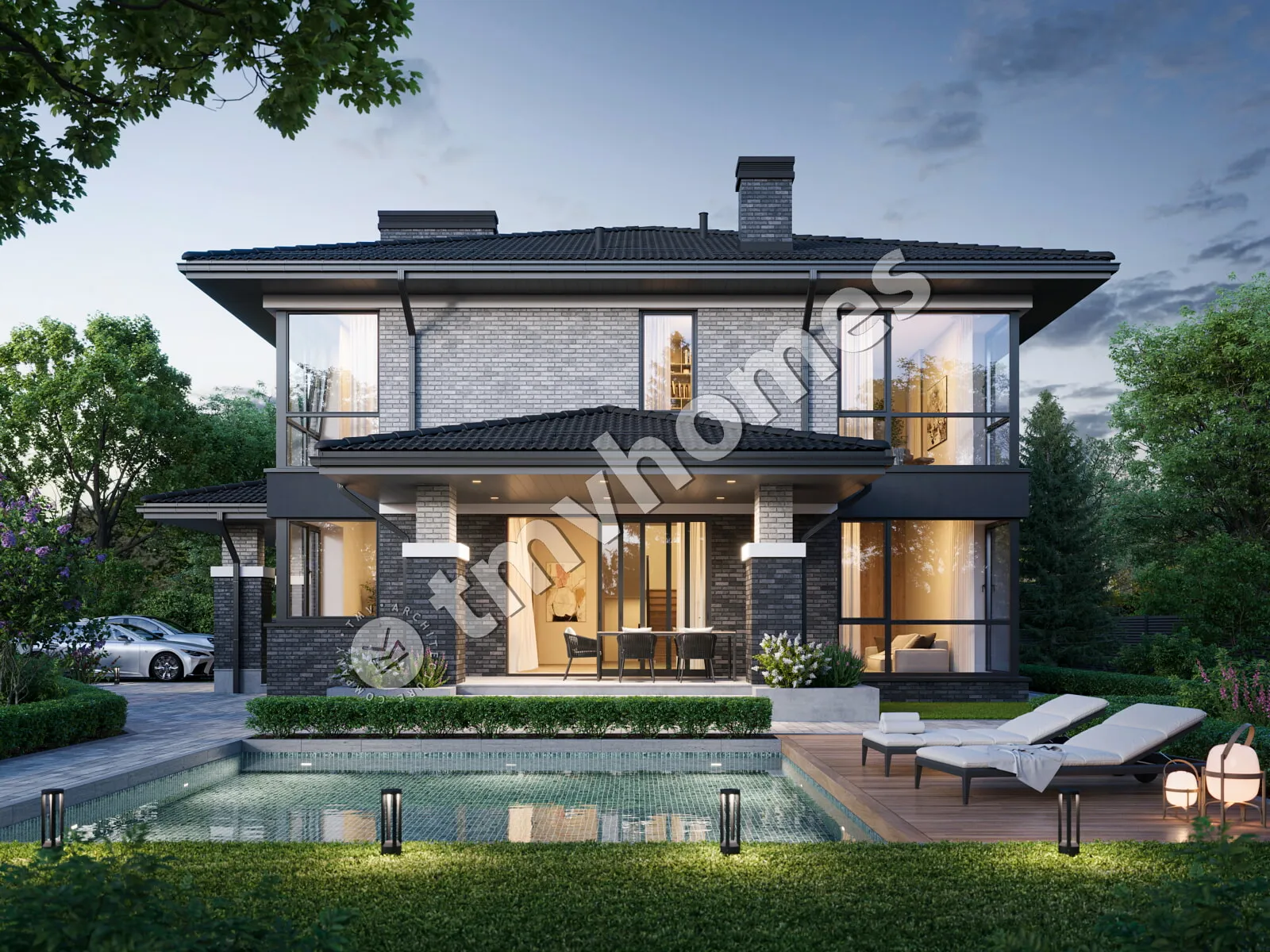 Projekt domu jednorodzinnego o pow. 251 m²: Piętrowy, 4 Sypialnie, 3 Łazienki, Otwarta kuchnia