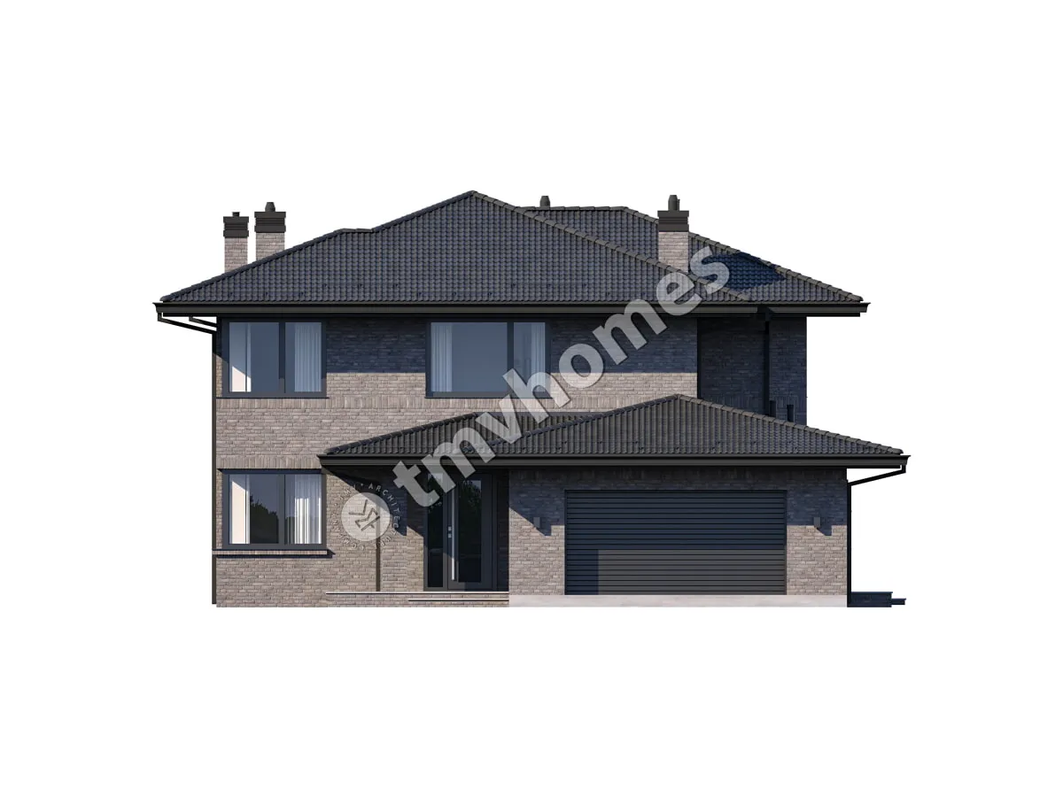 Projekt domu jednorodzinnego o pow. 363 m²: Piętrowy + Piwnica, 5 Sypialnie, 2 Łazienki, Otwarta kuchnia, Garaż