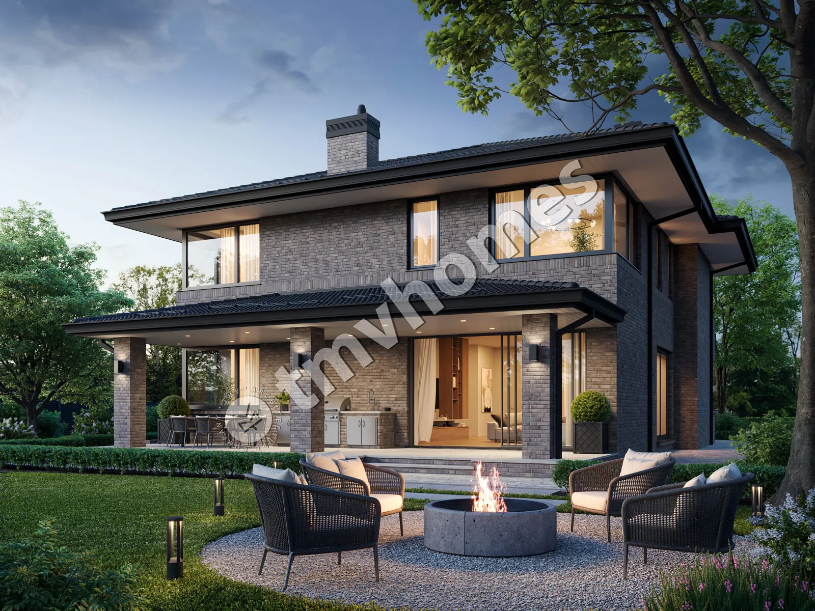 Projekt domu jednorodzinnego o pow. 363 m²: Piętrowy + Piwnica, 5 Sypialnie, 2 Łazienki, Otwarta kuchnia, Garaż