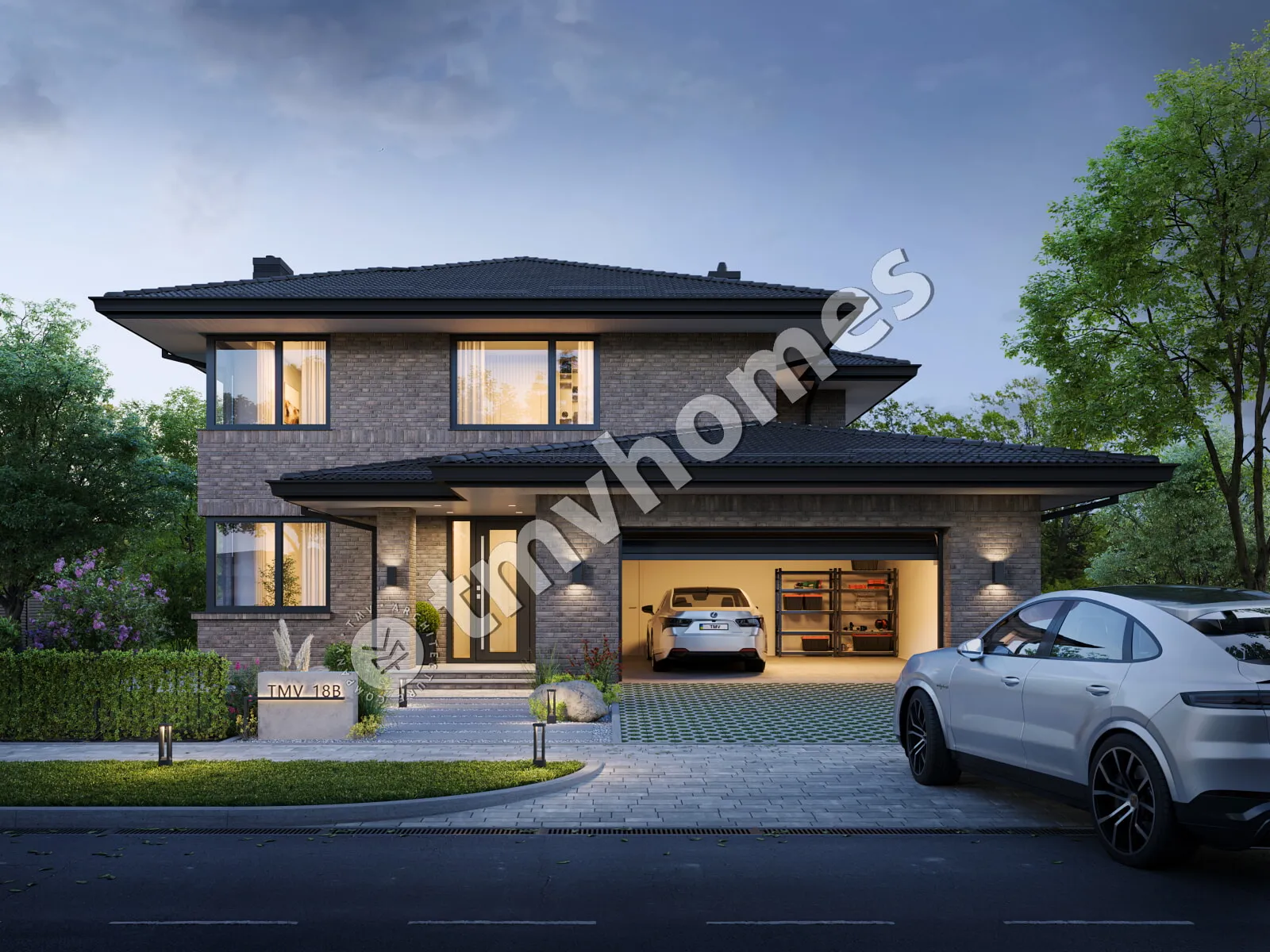 Projekt domu jednorodzinnego o pow. 307 m²: Piętrowy, 5 Sypialnie, 2 Łazienki, Otwarta kuchnia, Garaż