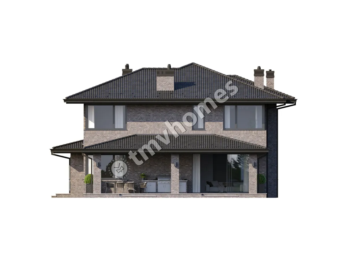 Projekt domu jednorodzinnego o pow. 307 m²: Piętrowy, 5 Sypialnie, 2 Łazienki, Otwarta kuchnia, Garaż