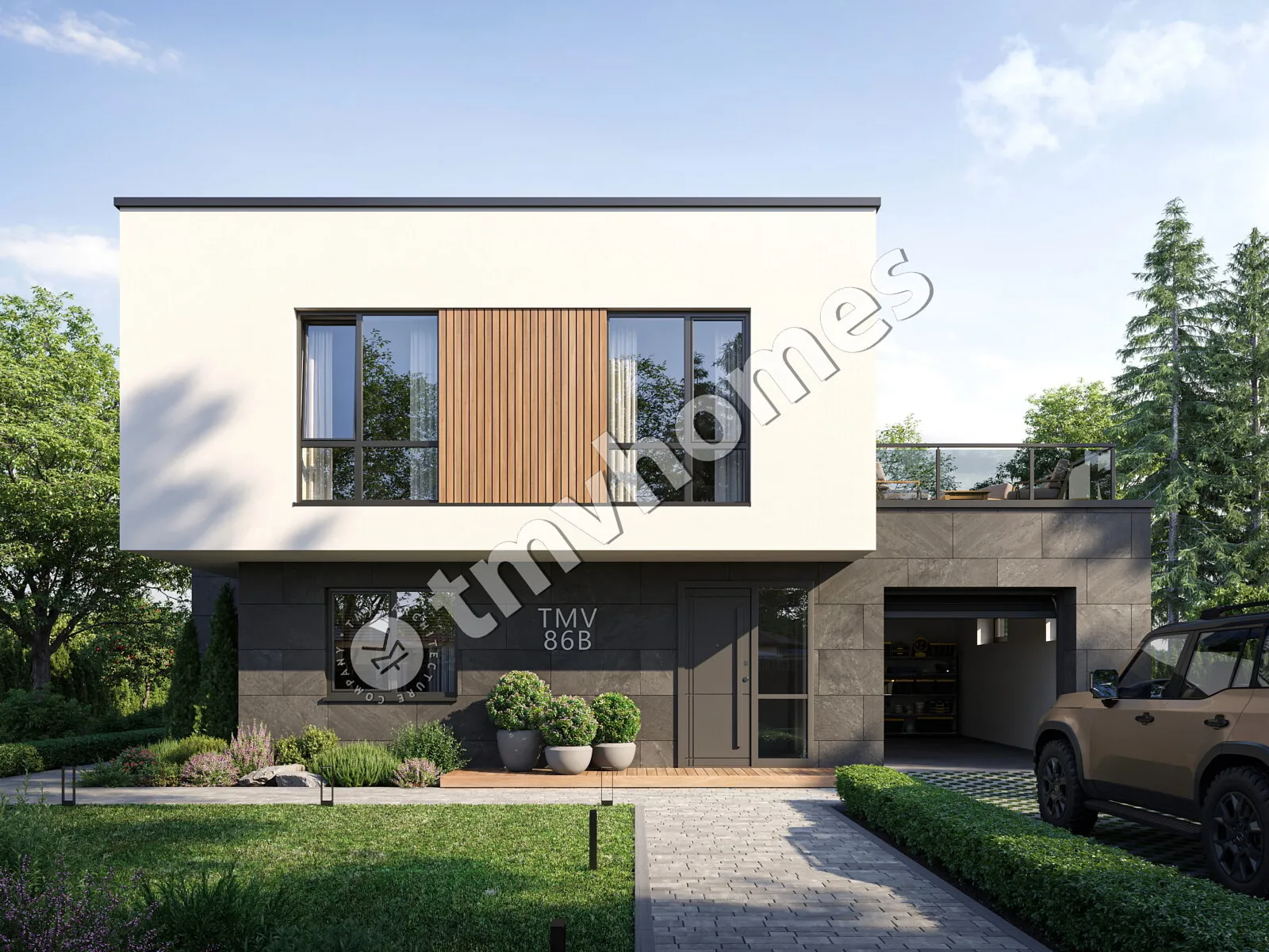 Projekt domu jednorodzinnego o pow. 206 m²: Piętrowy, 3 Sypialnie, 3 Łazienki, Otwarta kuchnia, Garaż