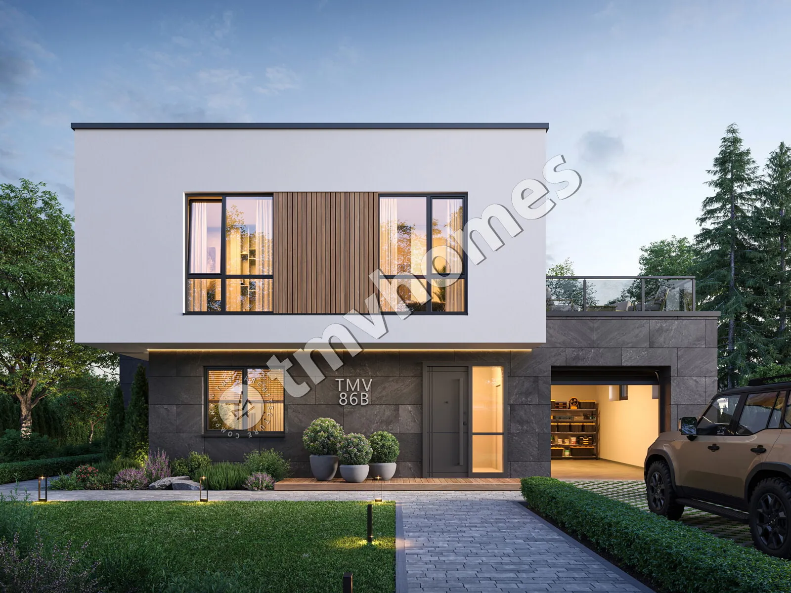 Projekt domu jednorodzinnego o pow. 206 m²: Piętrowy, 3 Sypialnie, 3 Łazienki, Otwarta kuchnia, Garaż