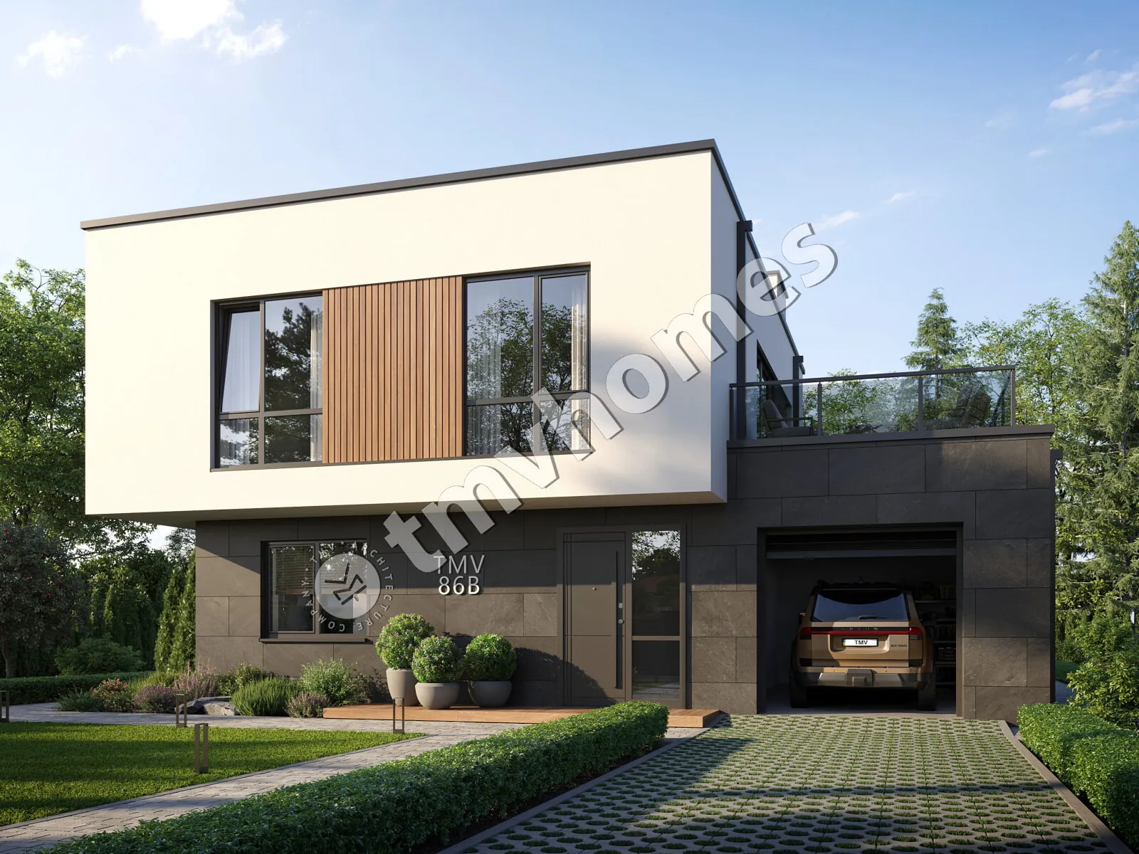 Projekt domu jednorodzinnego o pow. 206 m²: Piętrowy, 3 Sypialnie, 3 Łazienki, Otwarta kuchnia, Garaż