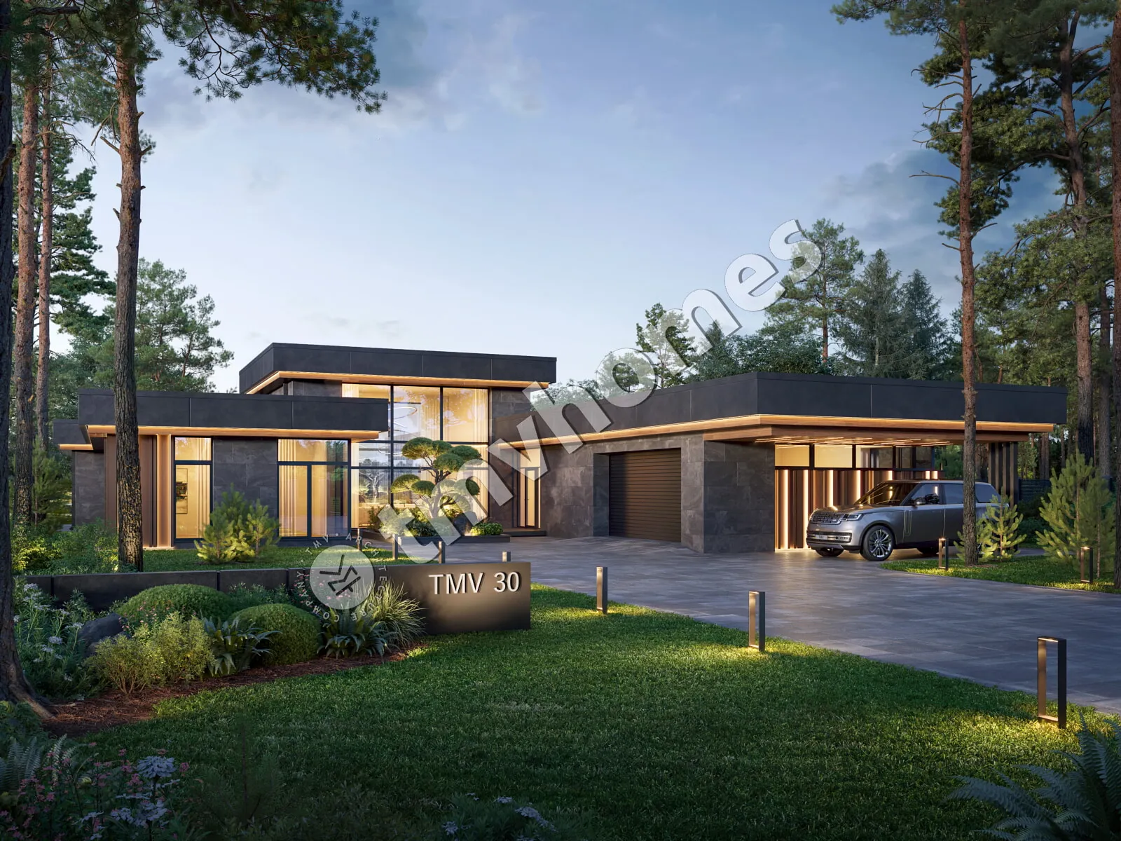 Projekt domu jednorodzinnego o pow. 287 m²: Parterowy, 3 Sypialnie, Gabinet, 3 Łazienki, Otwarta kuchnia, Wiata