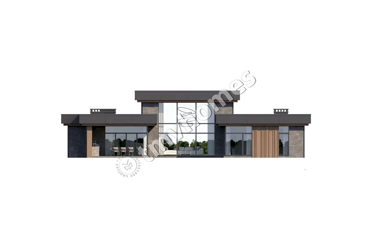 Projekt domu jednorodzinnego o pow. 287 m²: Parterowy, 3 Sypialnie, Gabinet, 3 Łazienki, Otwarta kuchnia, Wiata