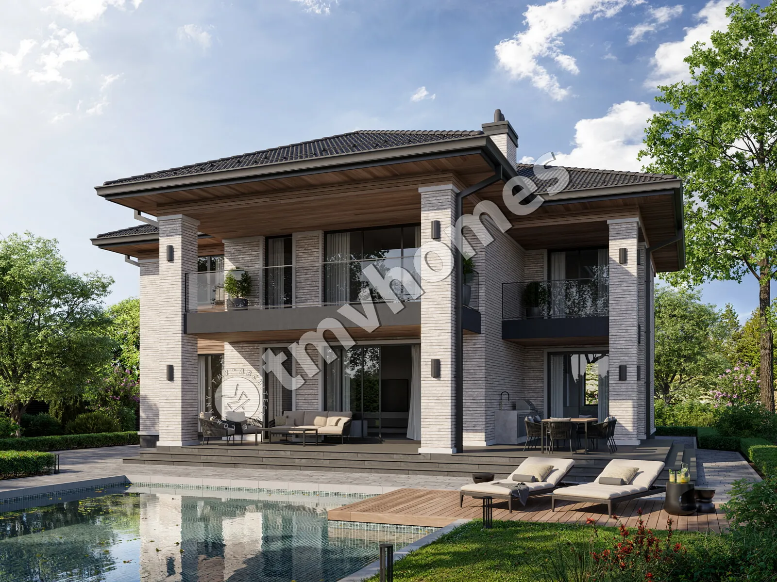 Projekt domu jednorodzinnego o pow. 353 m²: Piętrowy, 4 Sypialnie, Gabinet, 3 Łazienki, Wiata