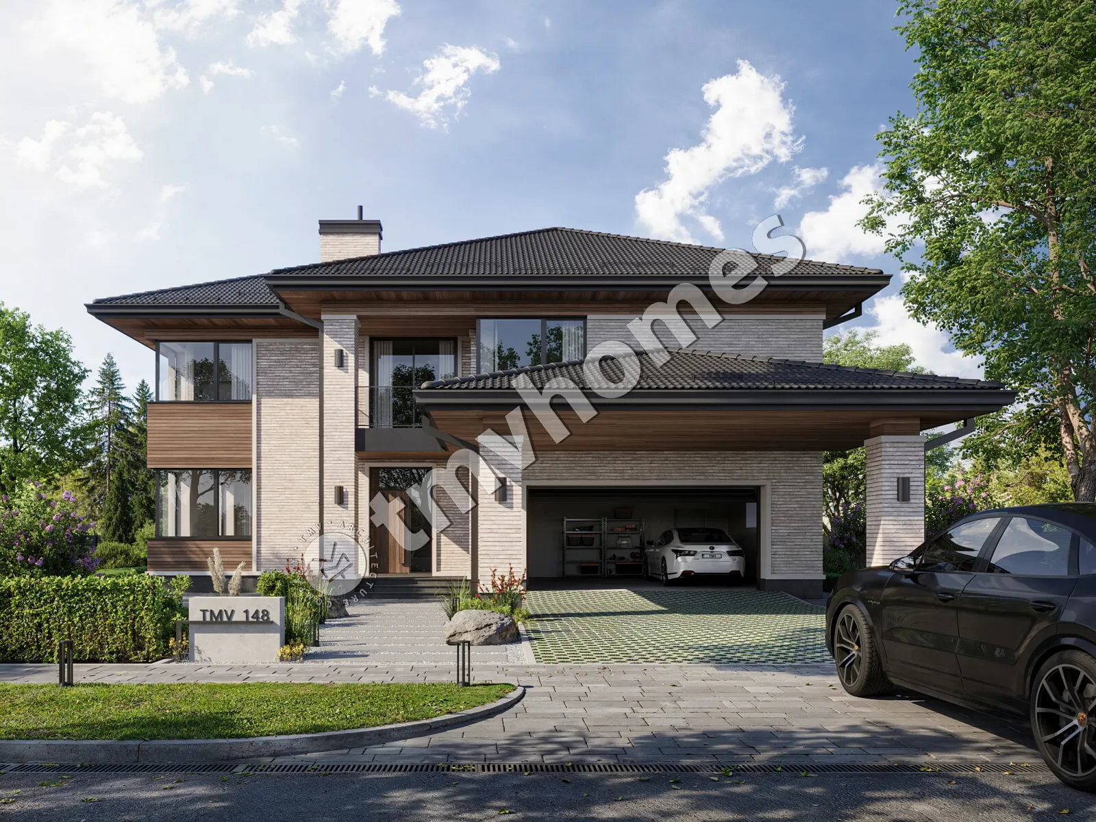 Projekt domu jednorodzinnego o pow. 353 m²: Piętrowy, 4 Sypialnie, Gabinet, 3 Łazienki, Wiata