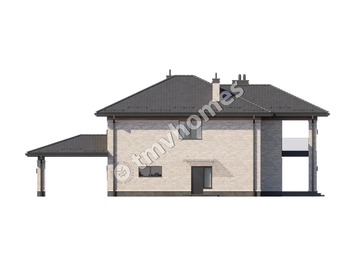 Projekt domu jednorodzinnego o pow. 353 m²: Piętrowy, 4 Sypialnie, Gabinet, 3 Łazienki, Wiata
