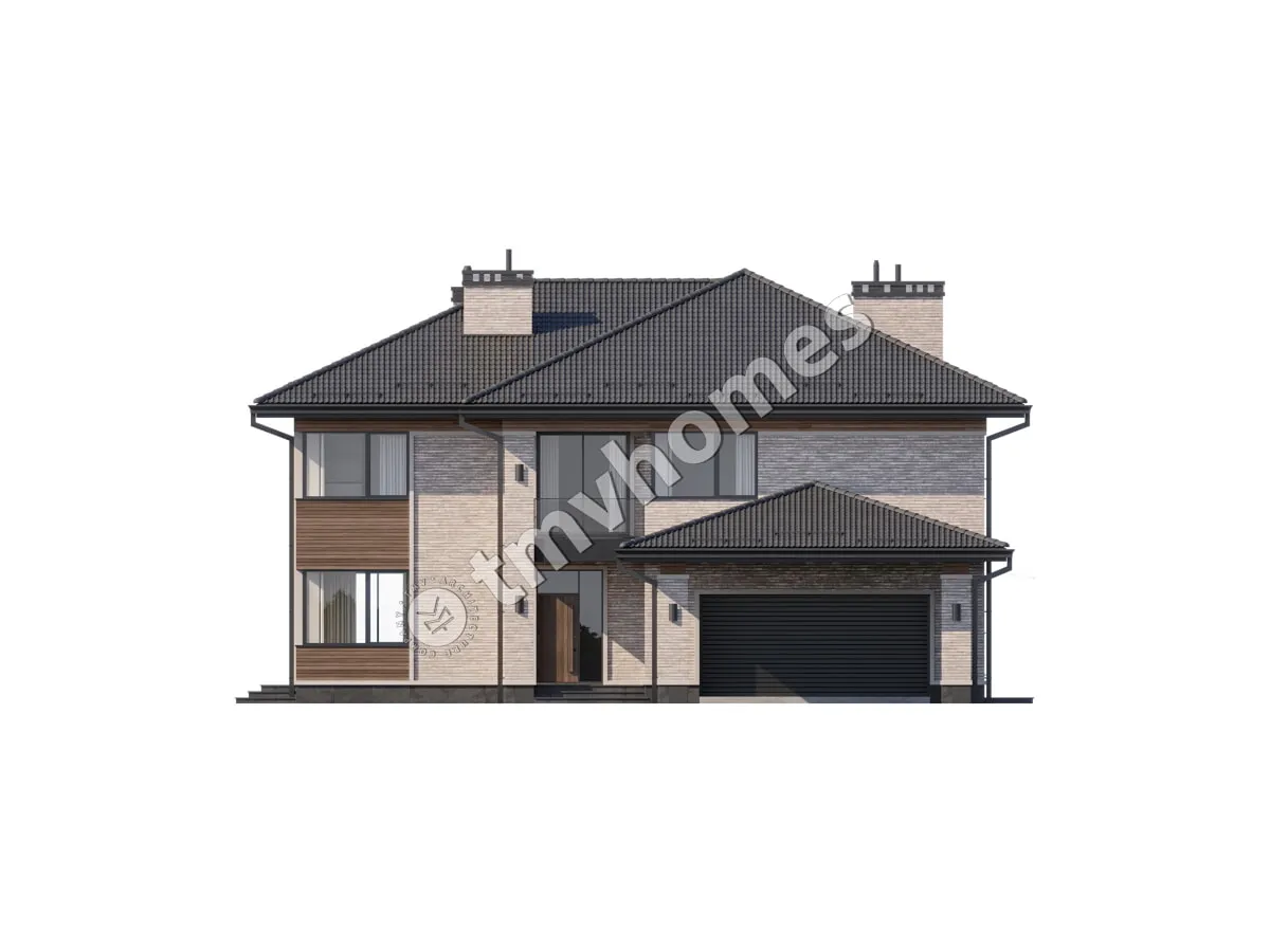 Projekt domu jednorodzinnego o pow. 353 m²: Piętrowy, 4 Sypialnie, Gabinet, 3 Łazienki, Wiata