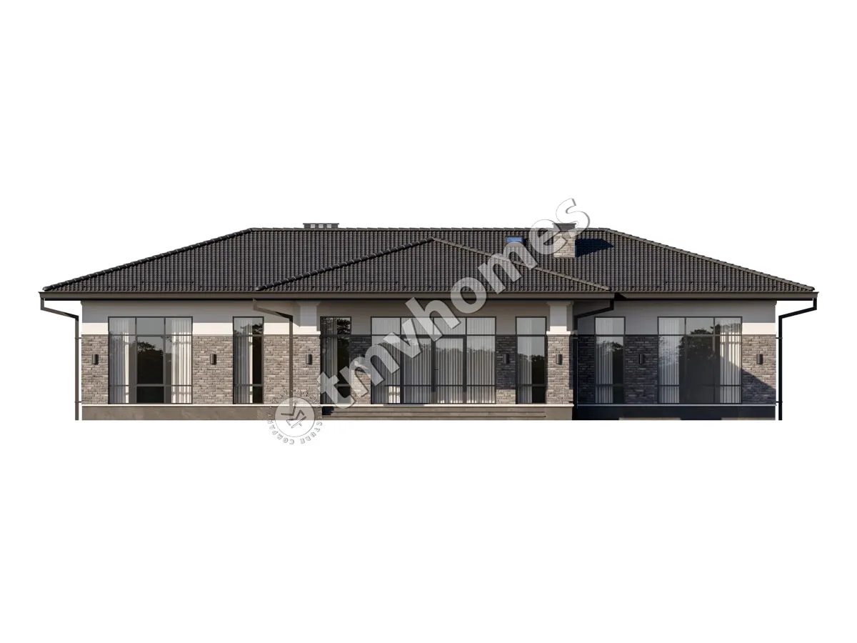 Projekt domu jednorodzinnego o pow. 212 m²: Parterowy, 3 Sypialnie, Gabinet, 3 Łazienki, Otwarta kuchnia