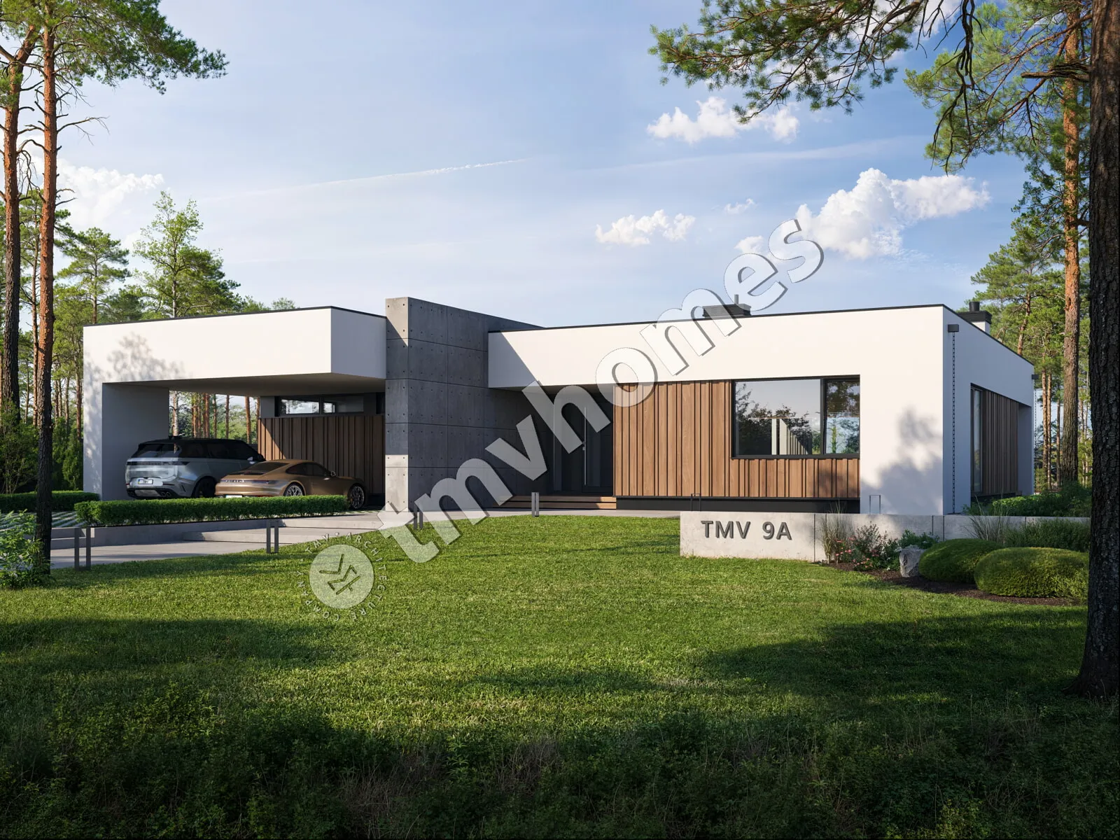 Projekt domu jednorodzinnego o pow. 244 m²: Parterowy + Piwnica, 3 Sypialnie, 3 Łazienki, Otwarta kuchnia, Wiata